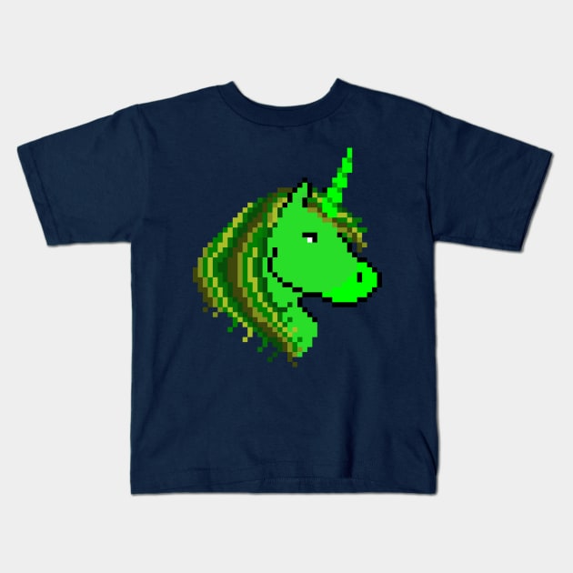 Pixel Green Alien Unicorn Kids T-Shirt by gkillerb